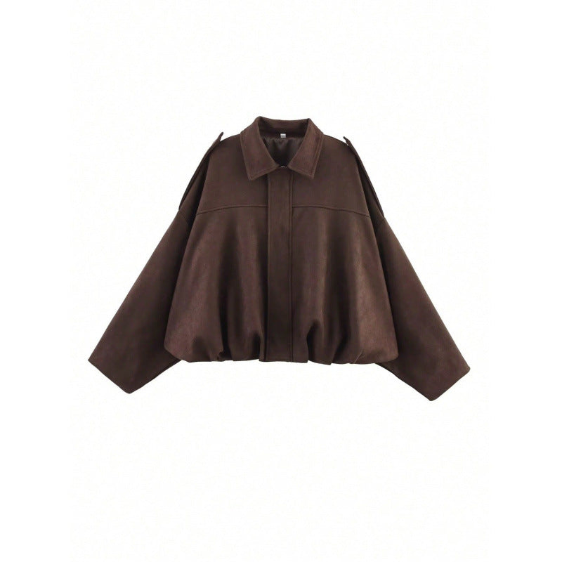 Women's Spring Suede Texture Lapel Bomber Jackets