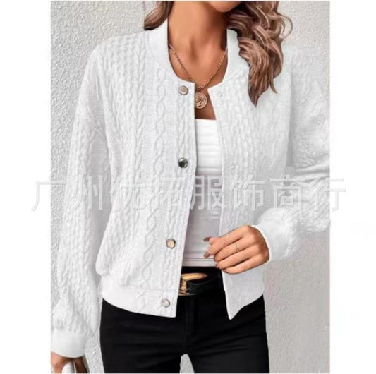Women's Autumn Comfortable Loose Jacquard Stand Collar Single-breasted Jackets