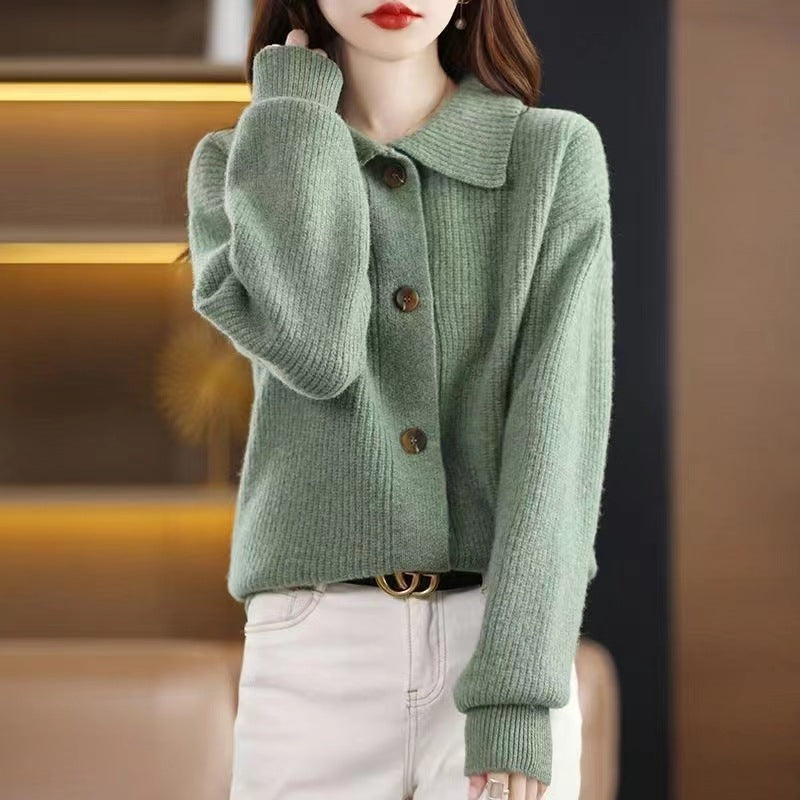 Women's Polo Collar Gentle Loose Lazy Style Thick Women's Sweater