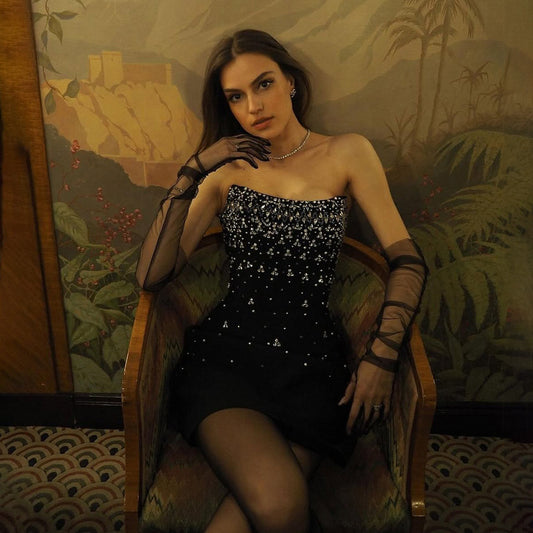 Women's Embellished Tube Cinched Waist Bandage Dress Fashionable For Clothing