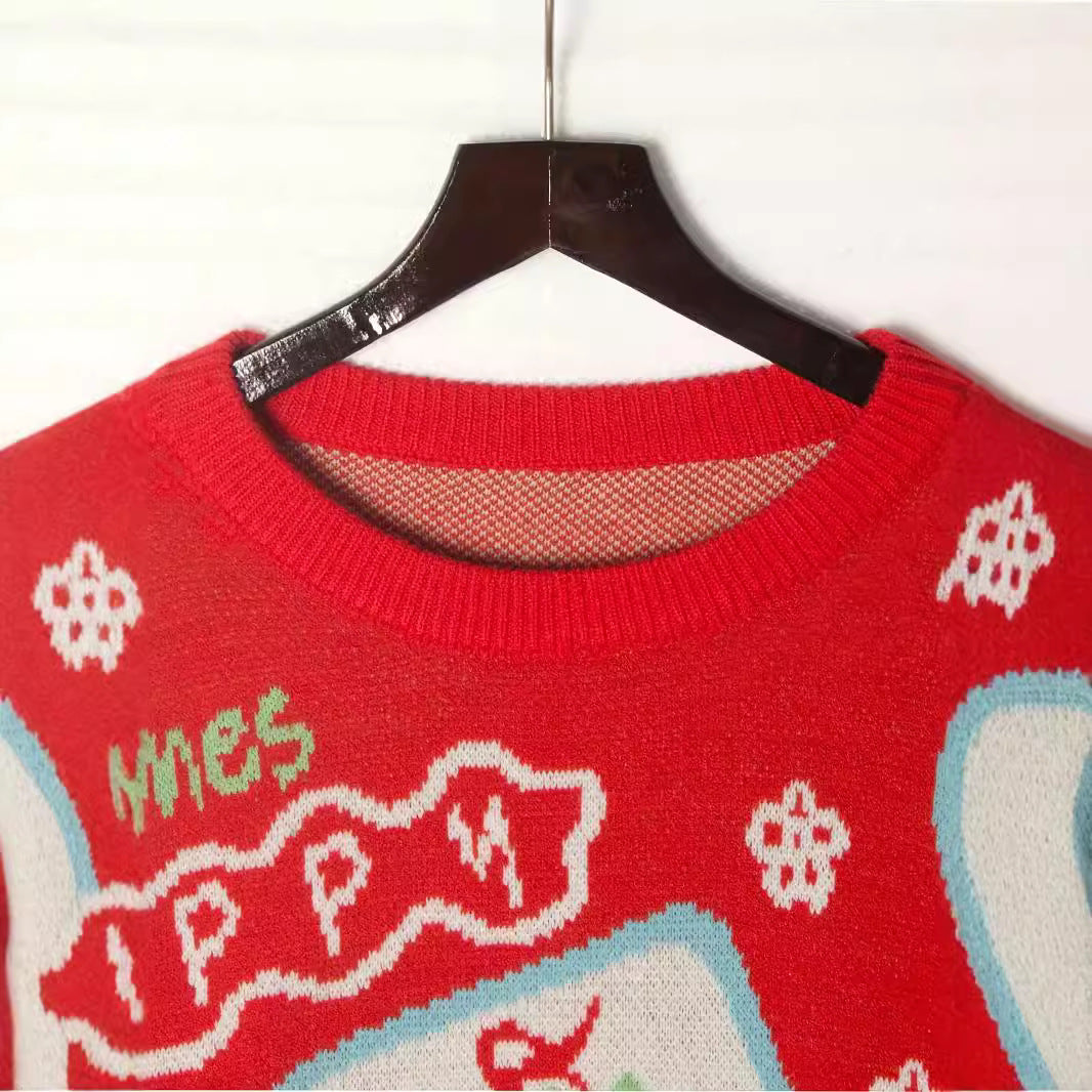 Women's Pullover Mahjong Pattern Christmas Style Festive Long Women's Sweater