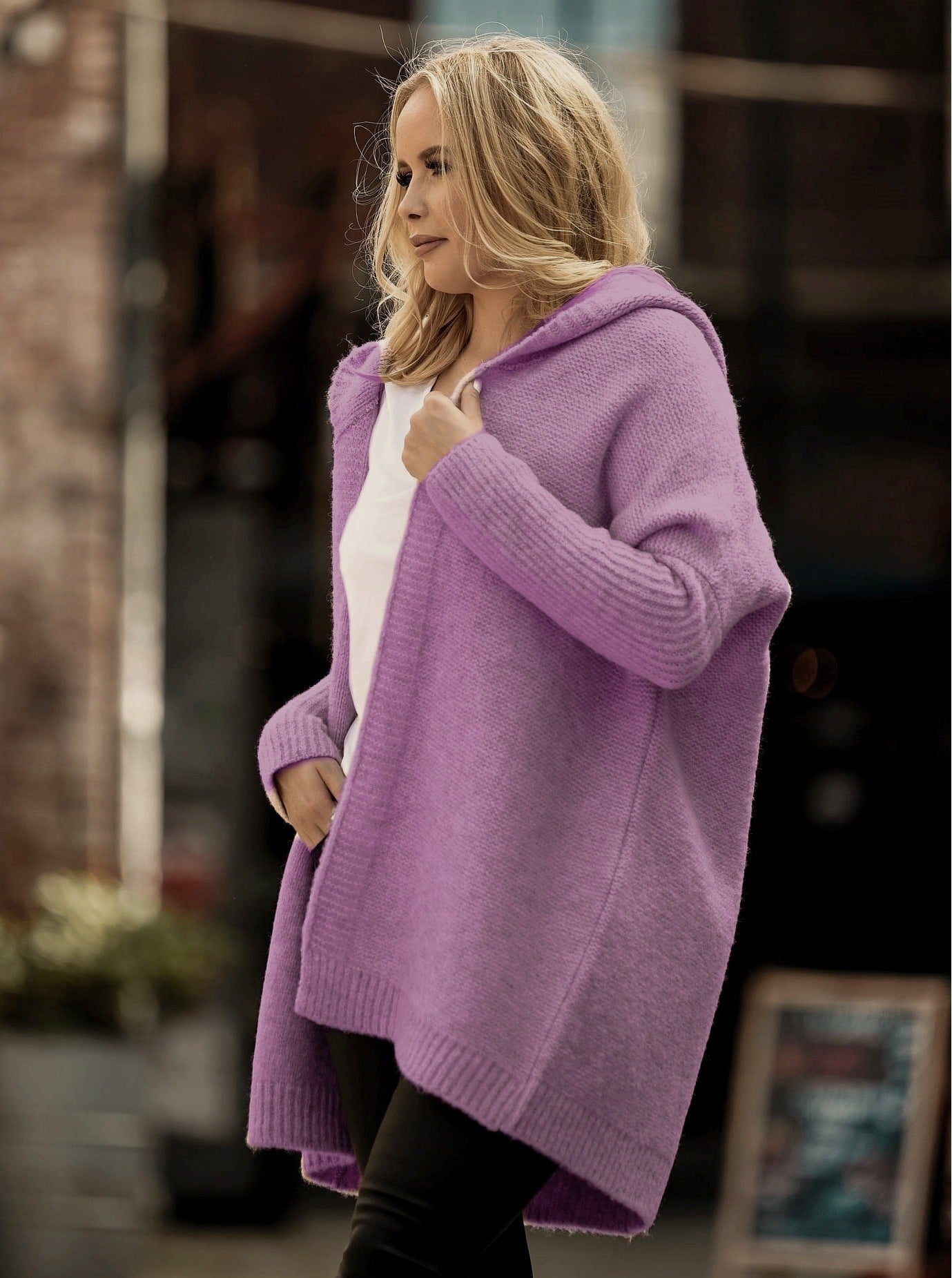 Hooded Hat Collar Temperament Commute Bat Loose Knitwear