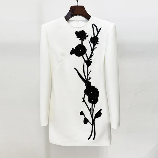 Autumn Fashion Three-dimensional Flower Bead Long Dress