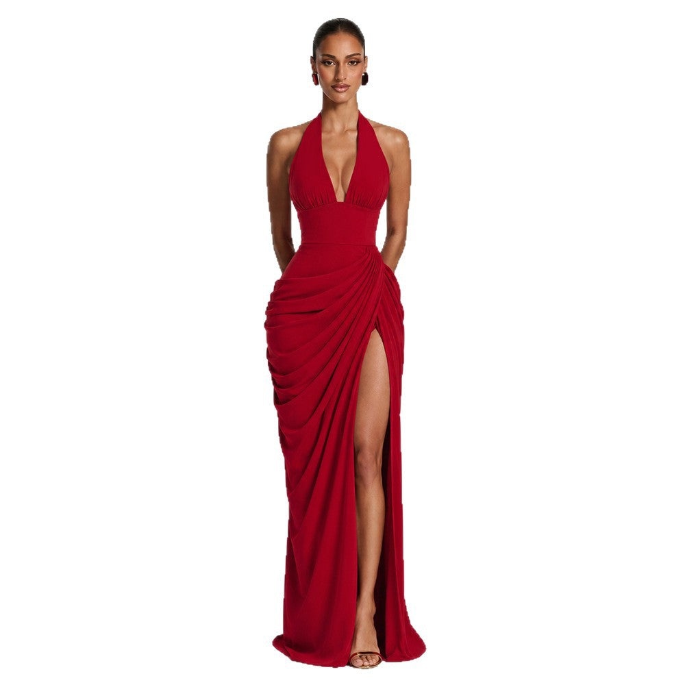 Women's Halter Fashionable Elegant Sexy Pleated Waist Dress