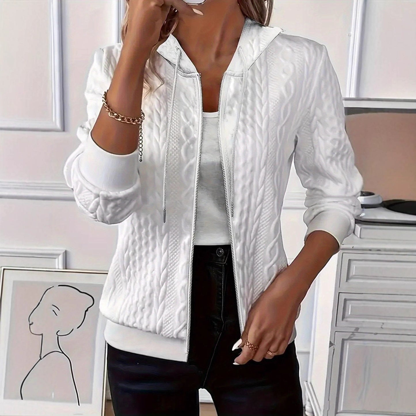 Women's Solid Color Long Sleeve Knitted Zipper Coats