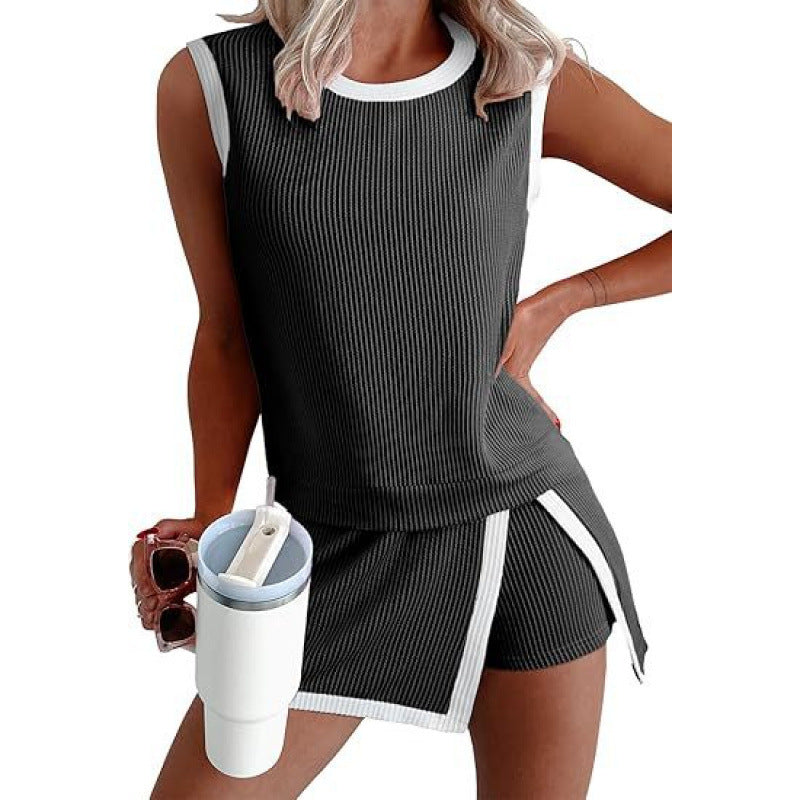 Women's Twist Strip Round Neck Loose Elastic Fashion Casual Suit