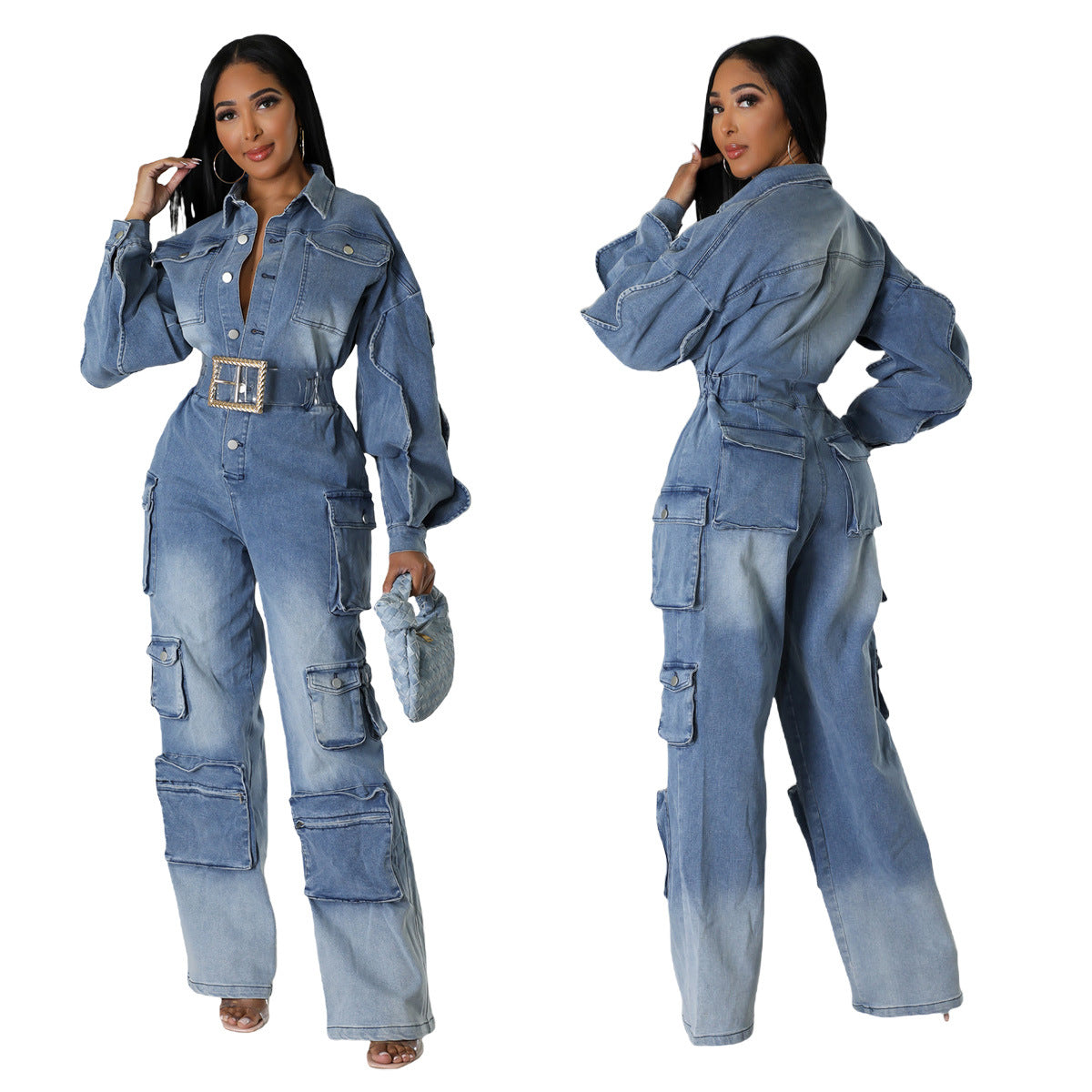 Popular Comfortable Overalls Washed Worn Denim Jumpsuits
