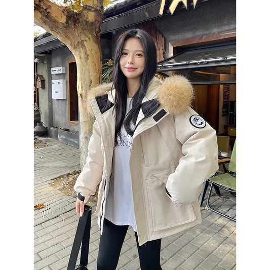 Women's Master's Large Fur Collar Labeling Parka Thickened Coats