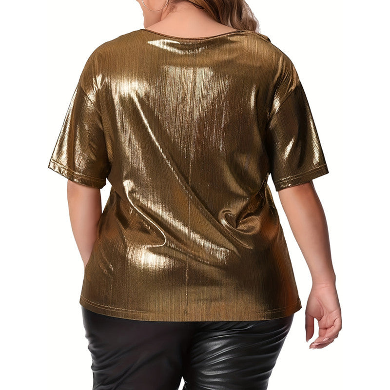 Round Neck Solid Color Gold Powder Shorts