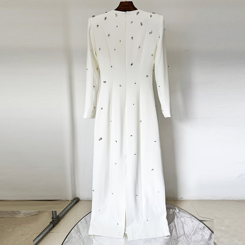 Elegant Beads Rhinestones Long Sleeve Formal Dress
