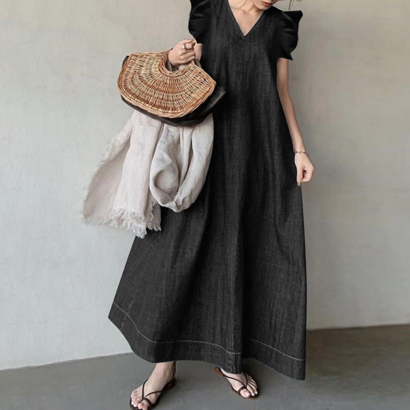 Denim Solid Color Temperament Commute Bohemian Plus Size