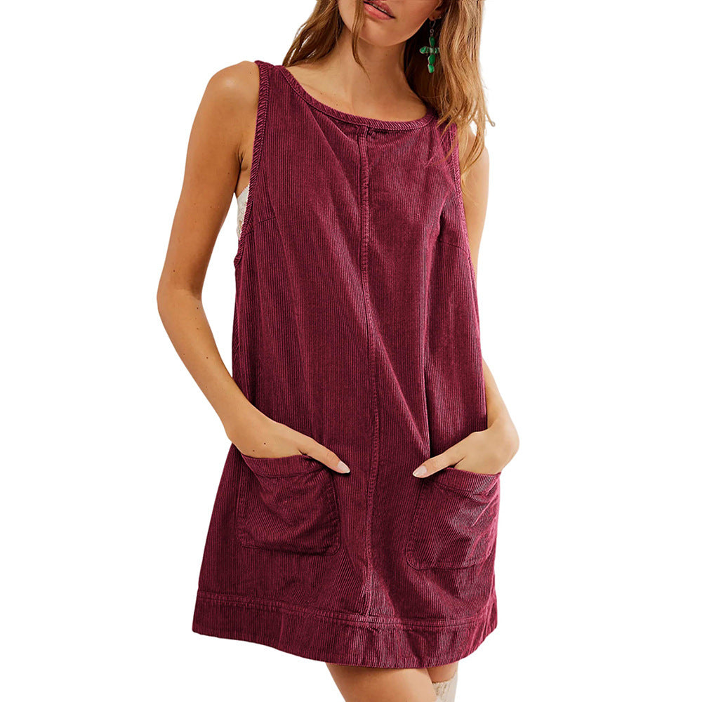Women's Unique Leisure Corduroy Sleeveless Dress Dresses