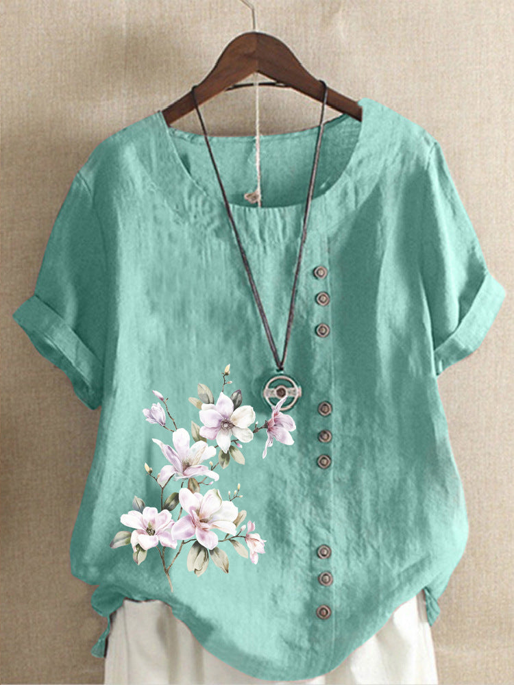 Women's Autumn Retro Cotton Linen Printed Loose Casual Shorts