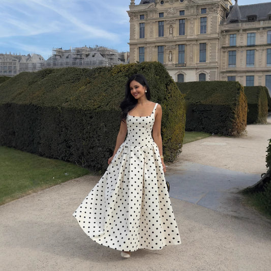 Temperament Polka-dot Cinched Pleated Large Swing Dresses