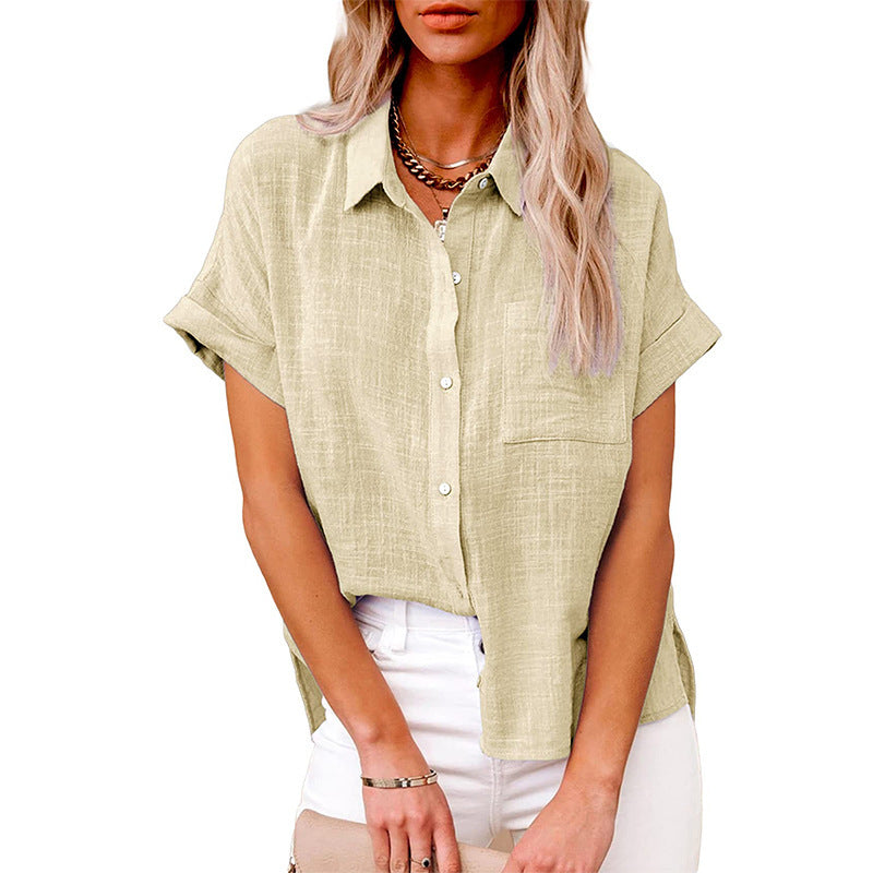 Women's Solid Color Linen Shirt Sleeve Casual Shorts