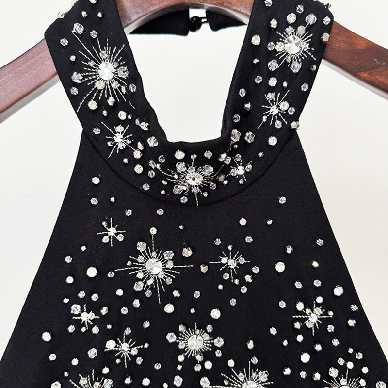 Fashion Three-dimensional Beads Rhinestones Stretch Halter Dresses