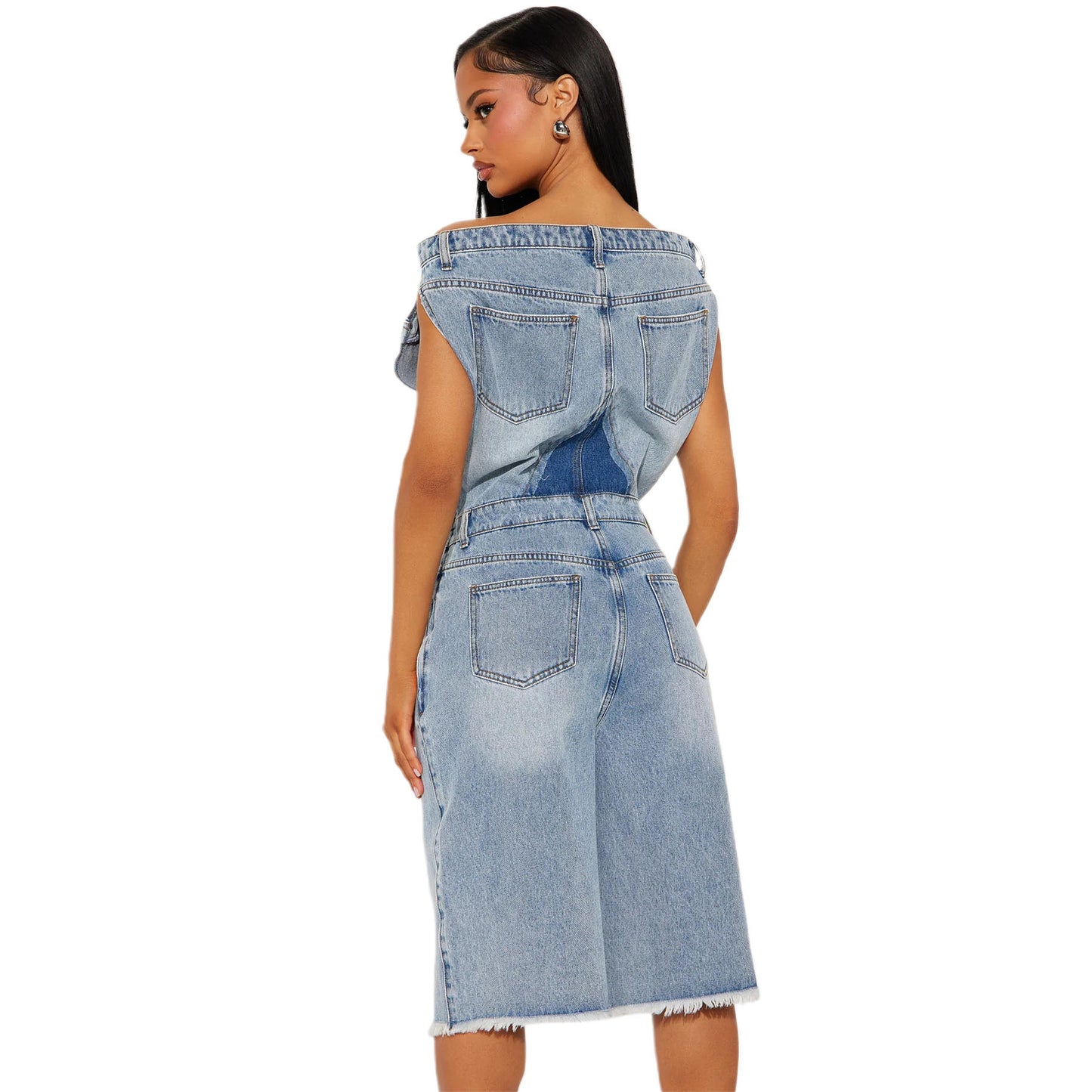 Casual Fashion Tube Slim Fit Denim Jumpsuits