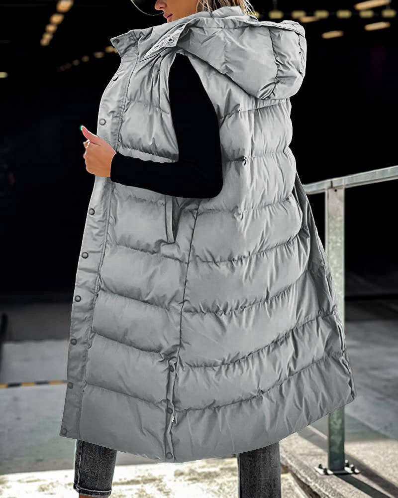 Women's Solid Color Extended Hooded Casual Fashion Vests