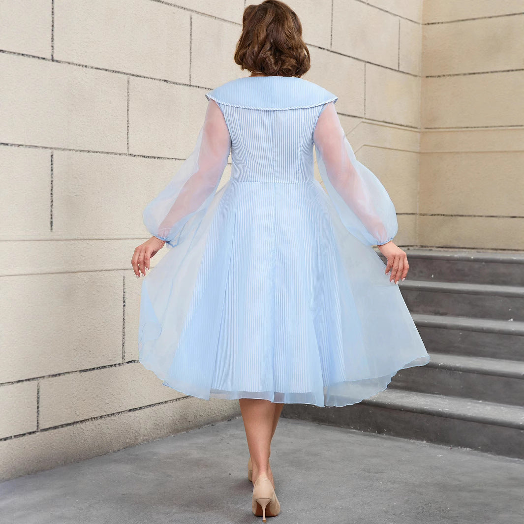 Stitching Yarn-dyed Stripes A- Line Dress Dresses