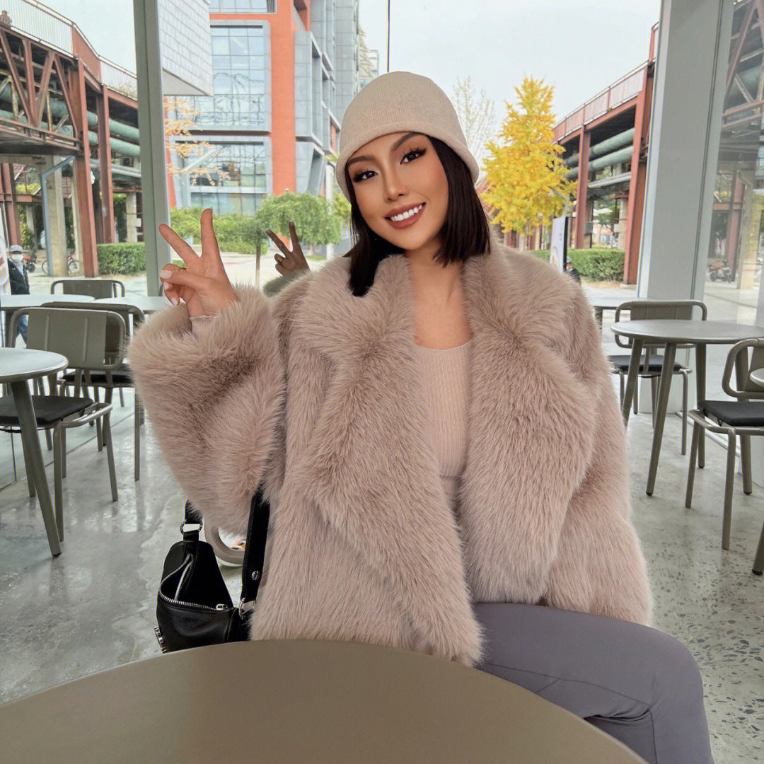 Faux Fox Fur Mid-length Collar Loose Coats