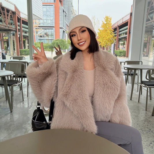 Faux Fox Fur Mid-length Collar Loose Coats