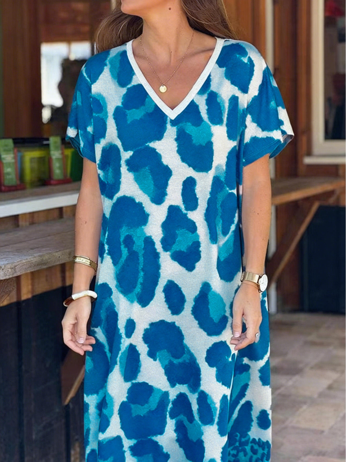 Elegant Personalized Casual Printed Sleeves Loose Dress