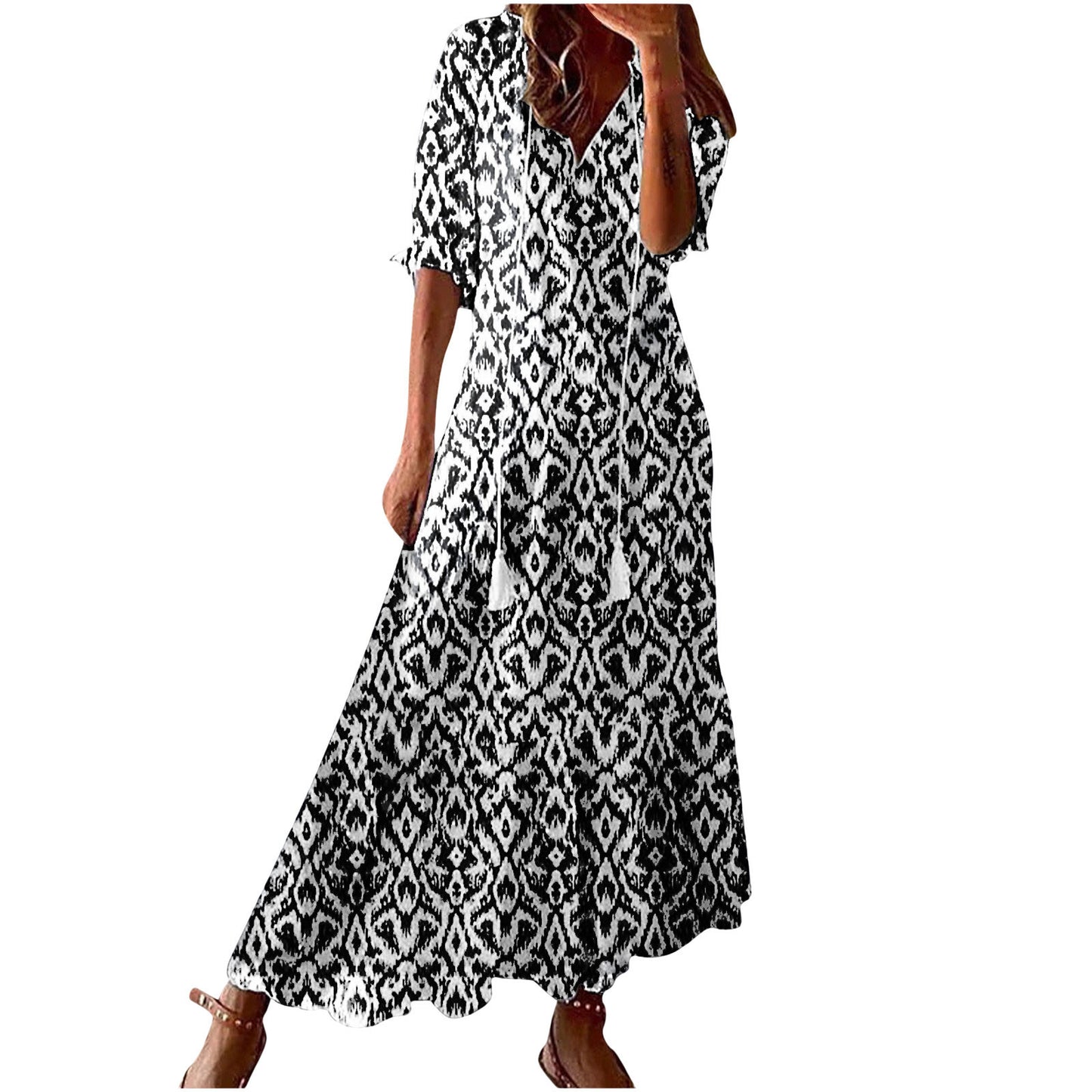 Women's Bohemian Style Print Dress Mid Waist Dresses