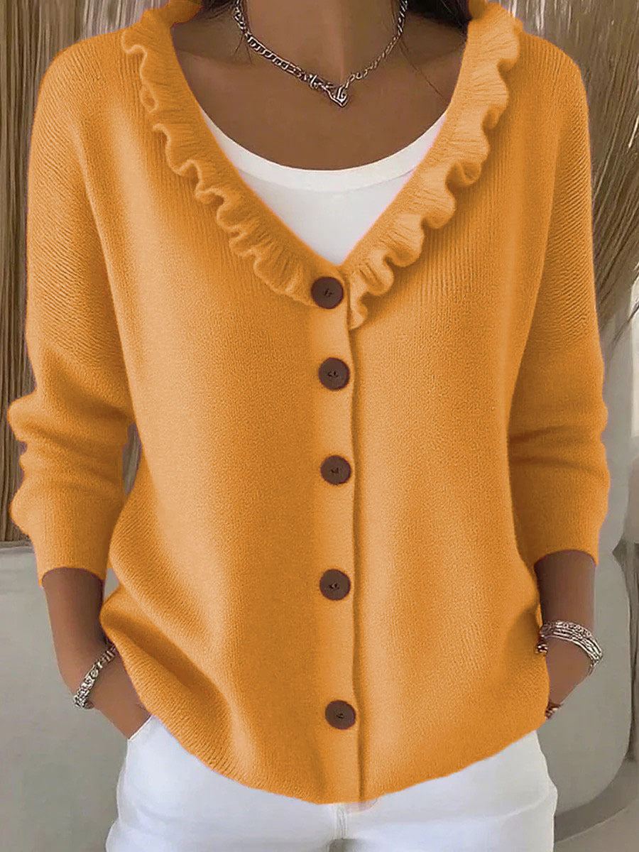 Women's Wooden Ear Knitted Solid Color Casual Coats