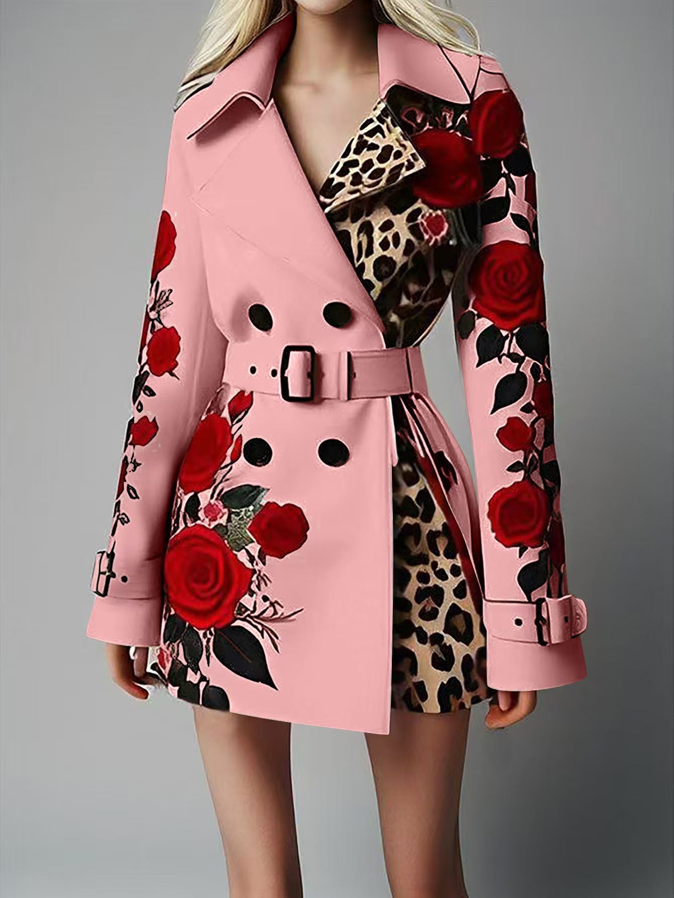 Women's Fashion Temperament Printed Turn-down Collar Coats