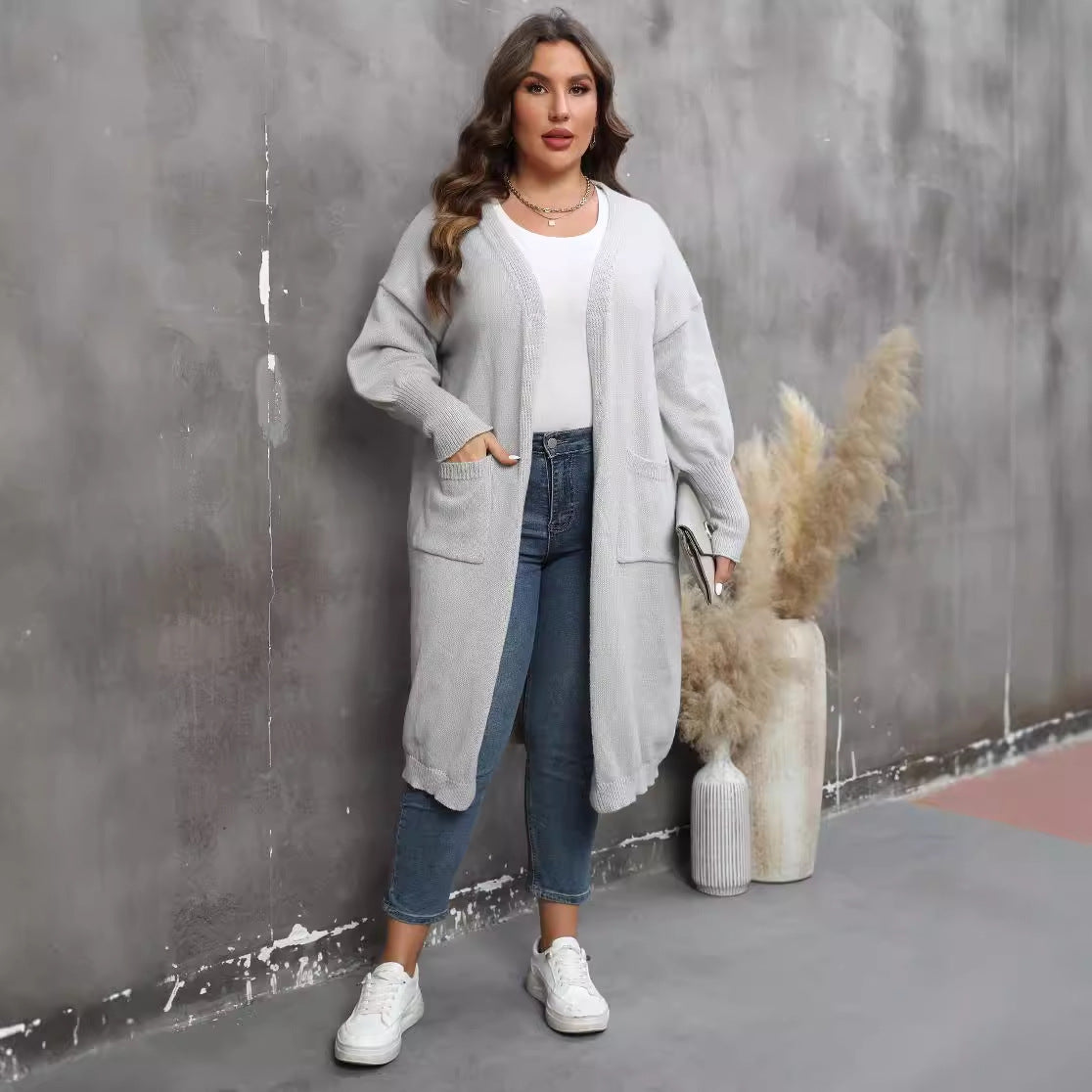 Women's Loose Mid-length Woven Double Pocket Lantern Sweaters