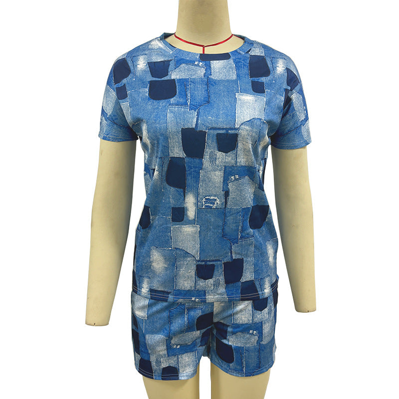 Women's Versatile Short-sleeved Two-piece Printed Commuter Suits