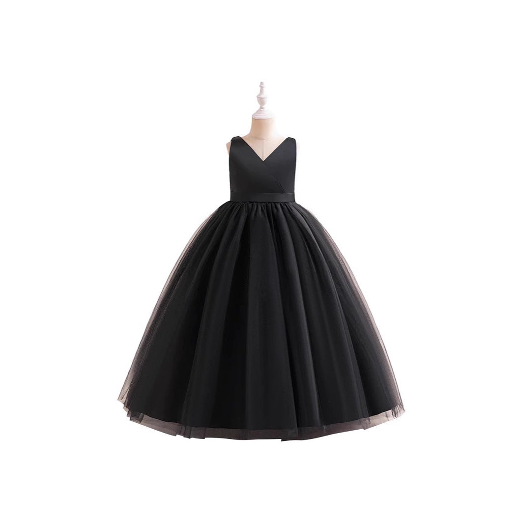 Children's Sleeveless Satin Mesh Birthday Performance Puffy Dresses