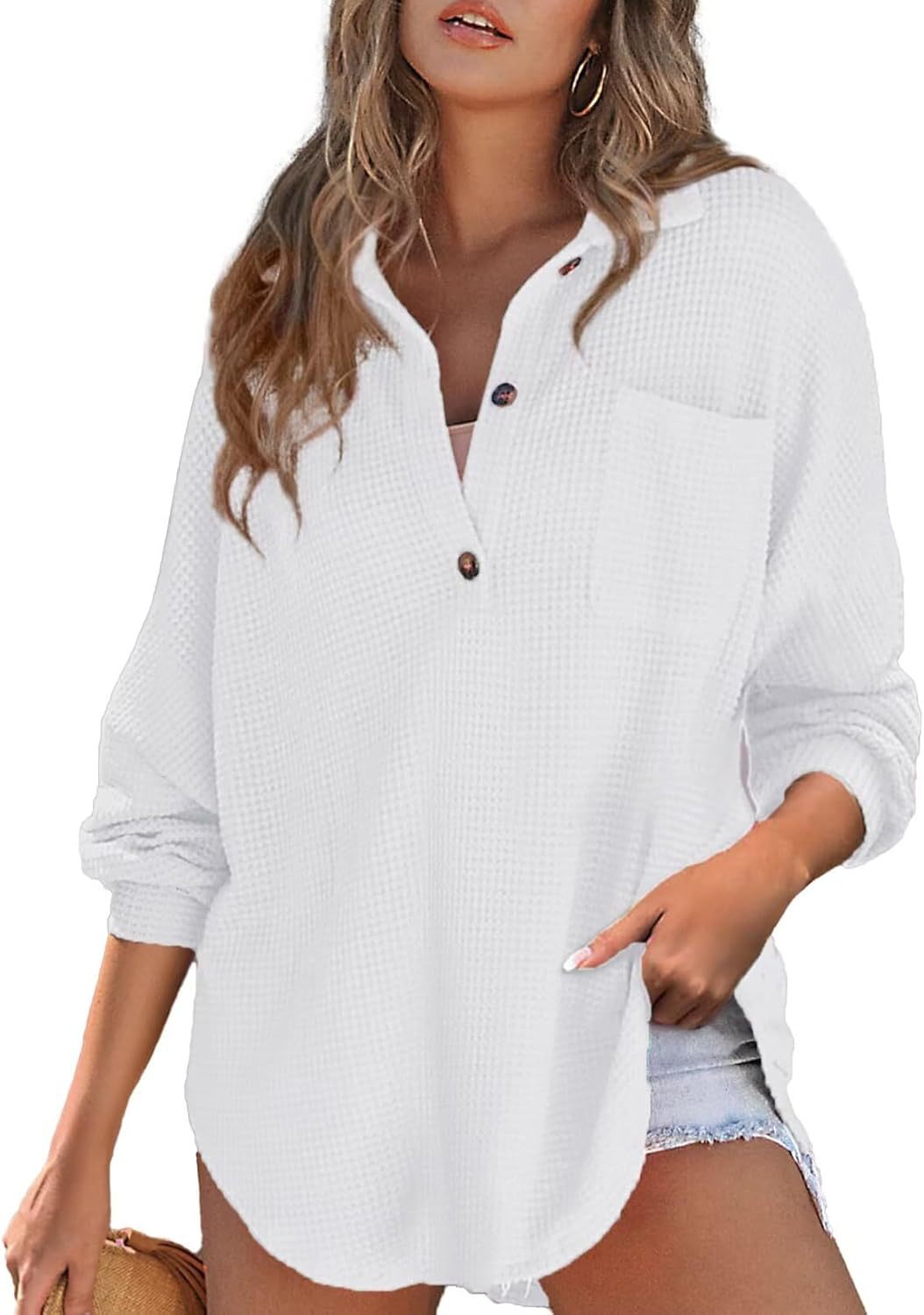 Women's Classy Comfortable Waffle Knit Waist Blouses