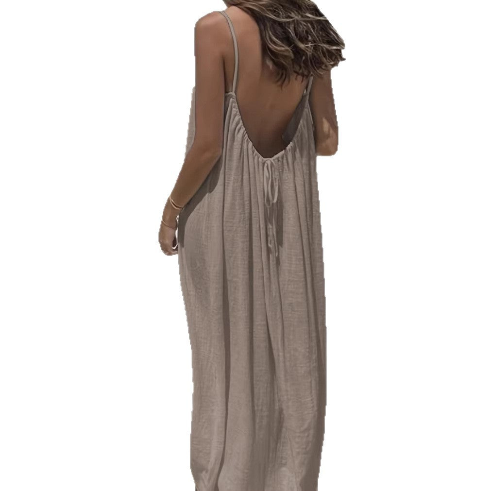 Pretty Casual Solid Color Halter Hem Dress