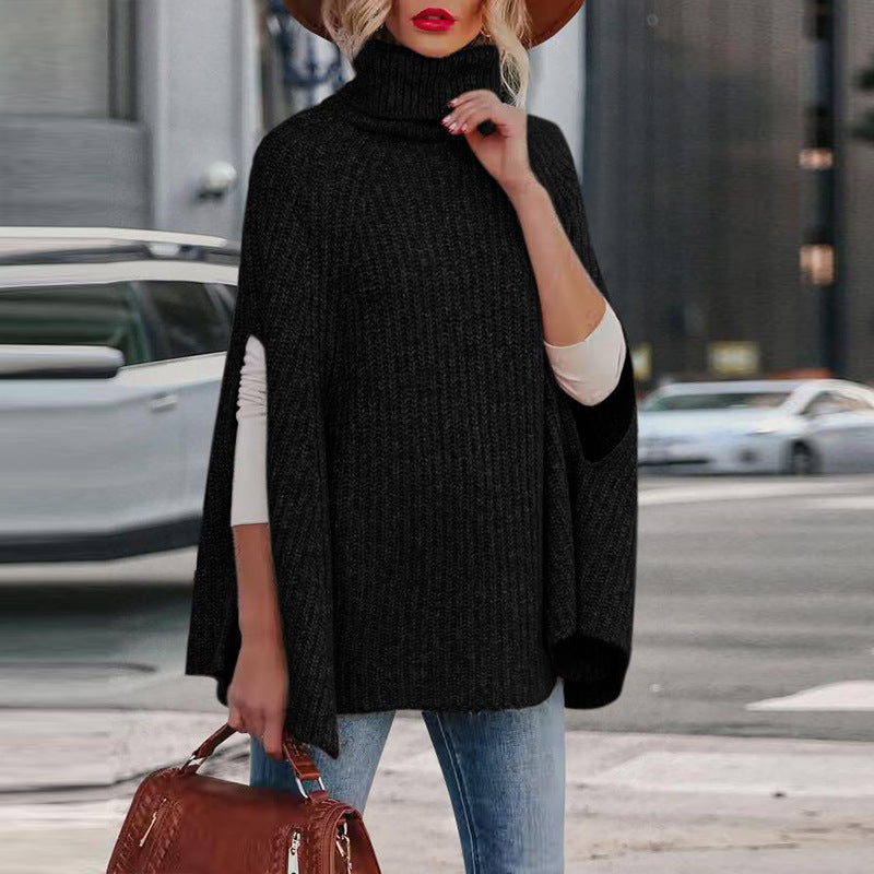 Women's Solid Color Turtleneck Fashion Cloak Loose Sweater