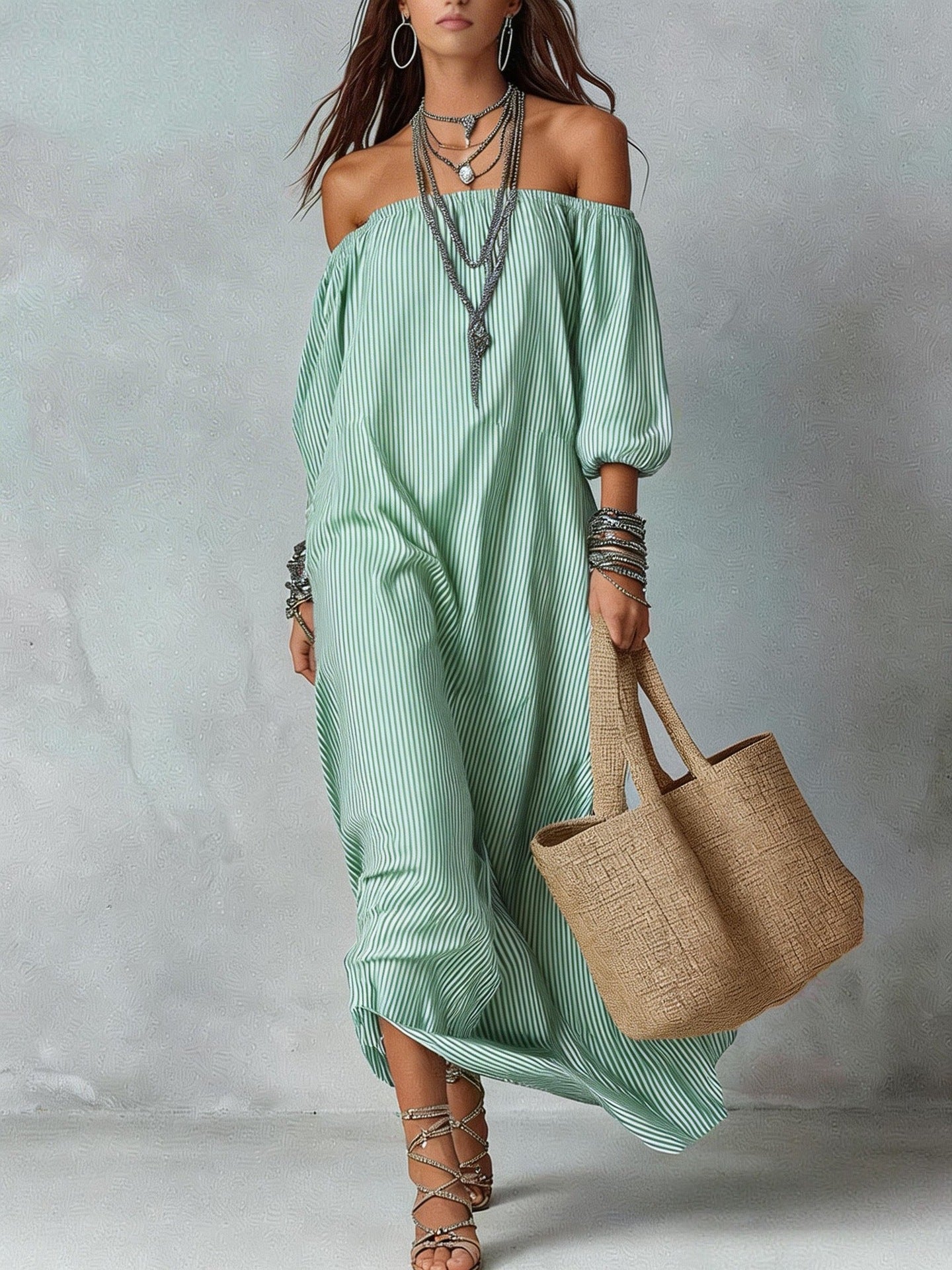 Women's Elegant Striped Loose Holiday Fashion For Dress