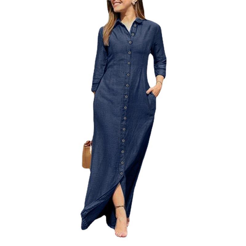 Women's Elegant Fashion Unisex Style Long Sleeve Lapel Solid Color Dresses