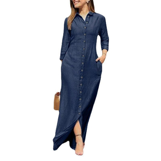 Women's Elegant Fashion Unisex Style Long Sleeve Lapel Solid Color Dresses