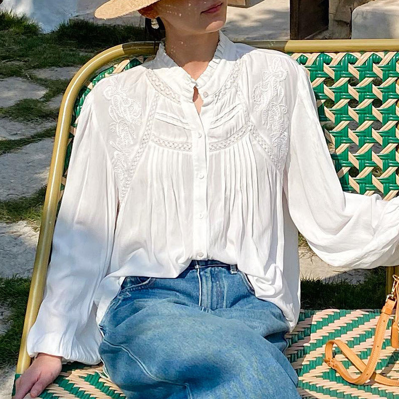 Women's Autumn French Style White Shirt Long Blouses