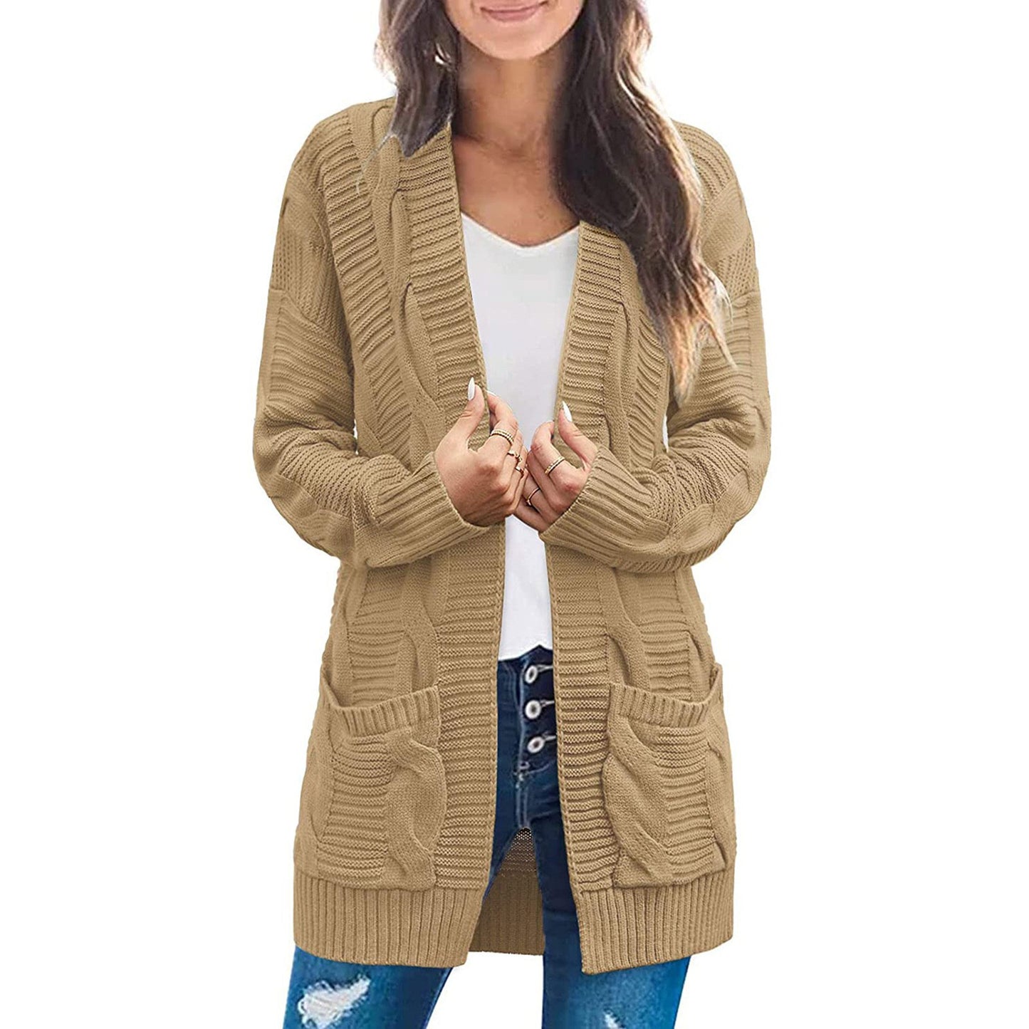 Women's Knitted Loose Solid Color Pocket Sweaters