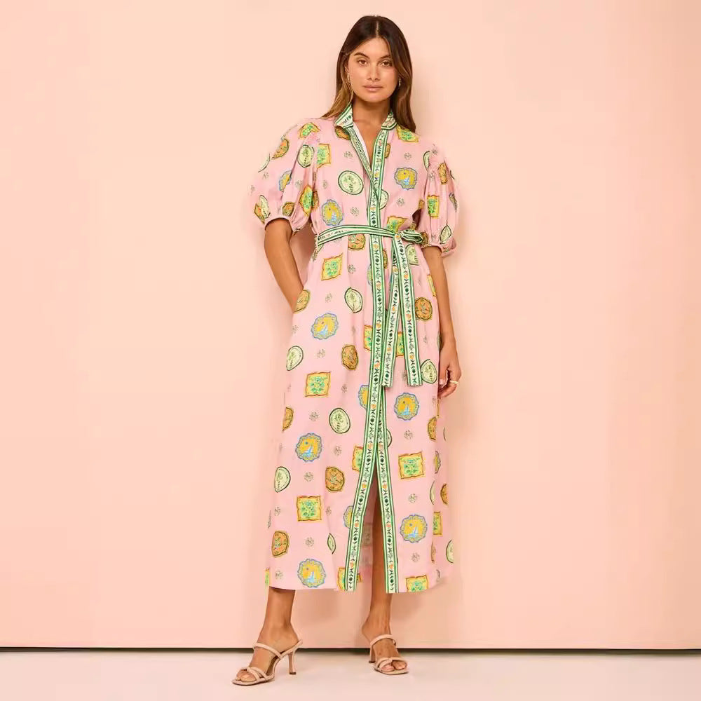 Iti Lantern Sleeve Casual Fashion Linen Dresses
