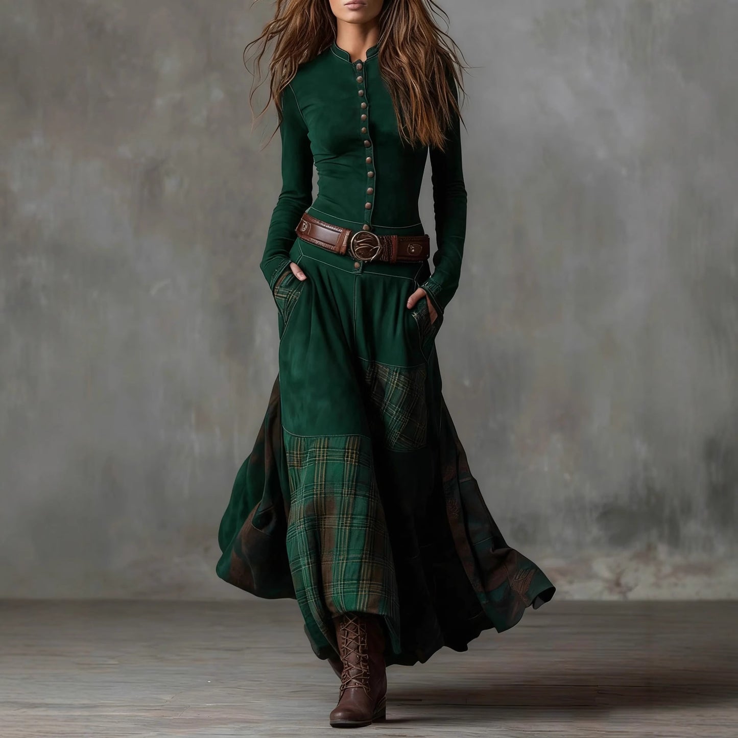 Women's Retro Patchwork Patch Wide Leg Loose Dresses