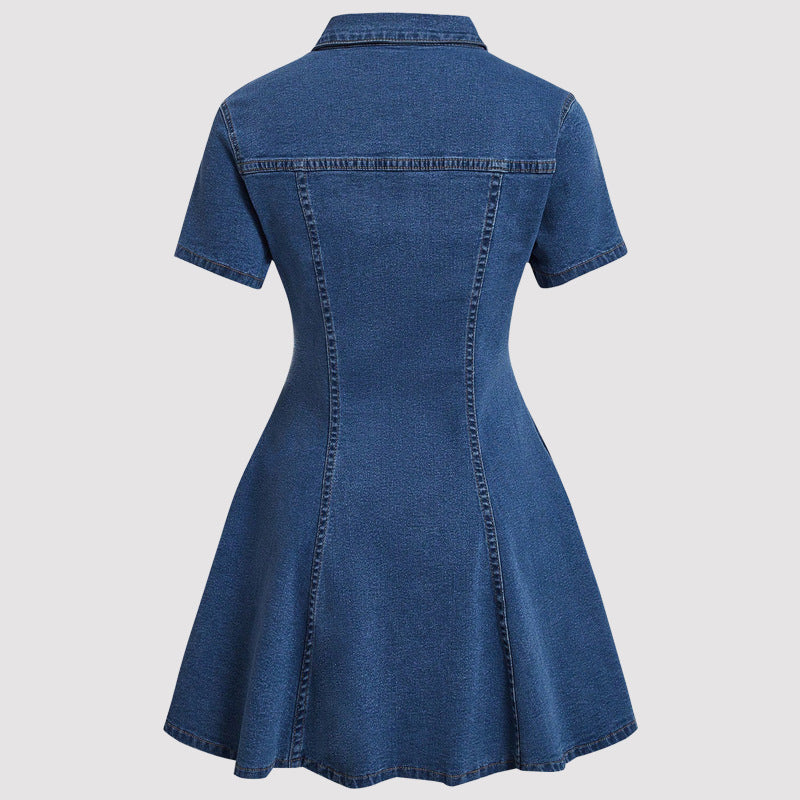 Women's Beautiful Denim Short-sleeved Waist Dress Dresses