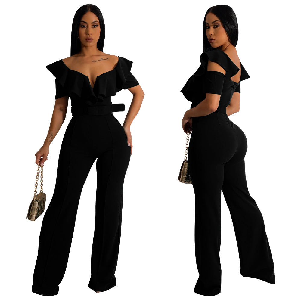 Women's Versatile Flounce Sexy Waist Trimming Jumpsuits