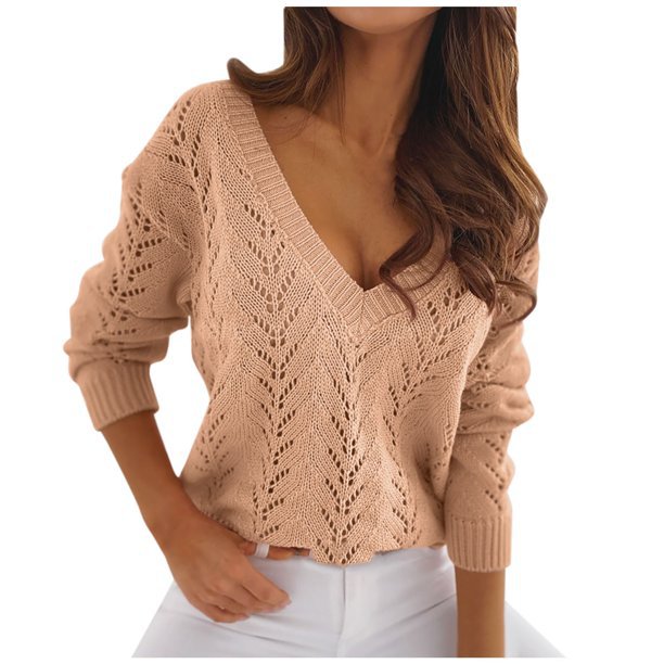 Polish Style Solid Color Mocha Hollow Sweaters