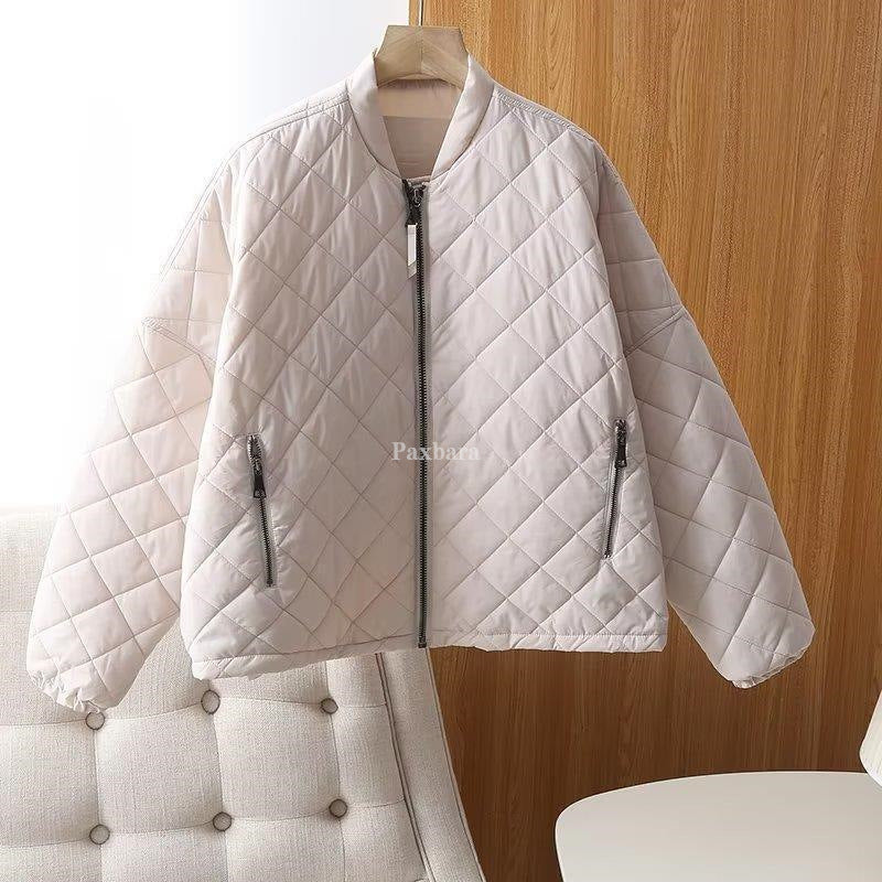 Women's Temperament Commute Stand Collar Zipper Plaid Coats