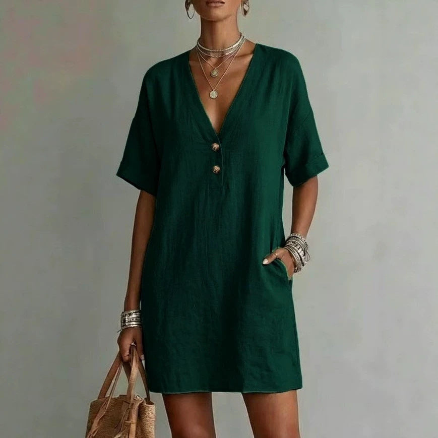 Women's Summer Casual Comfortable Button Pocket For Dress