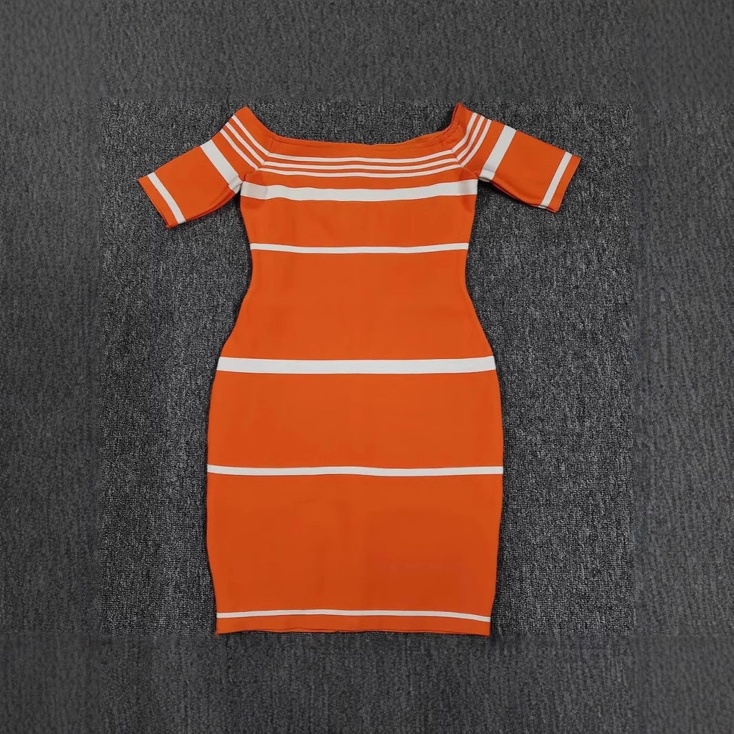 Women's Simple Elegant Dress Contrast Color Striped Dresses