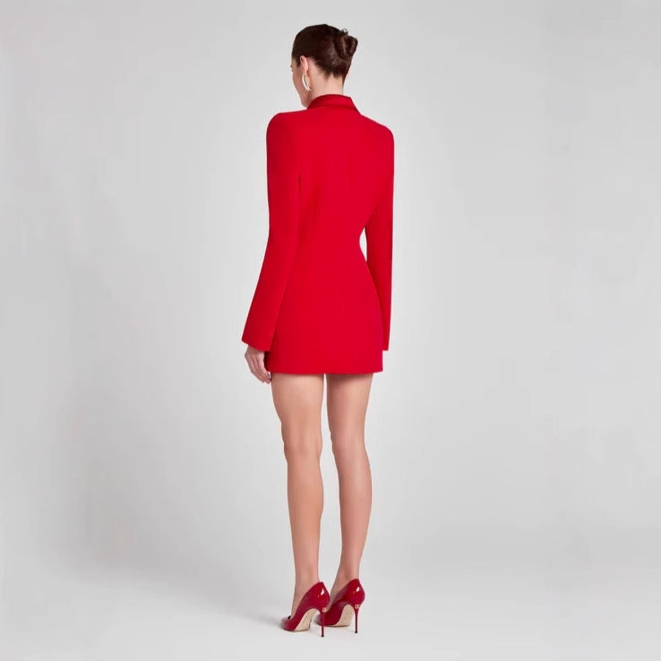 Women's Satin Fashion Commuter Temperament Dress French Blazers