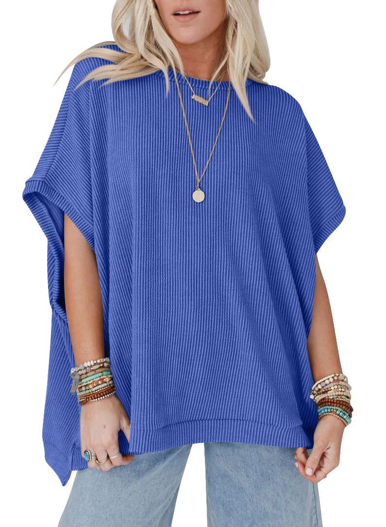 Women's Solid Color Knitted Oversized Pullover Batwing Blouses